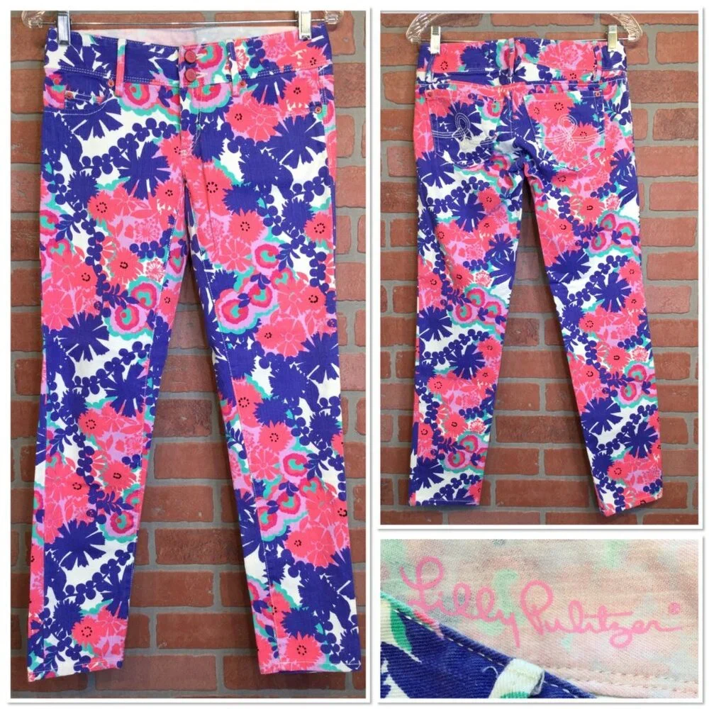 Lilly Pulitzer Worth Skinny Mini Floral Print Jeans Size 00 Multicolor Preppy